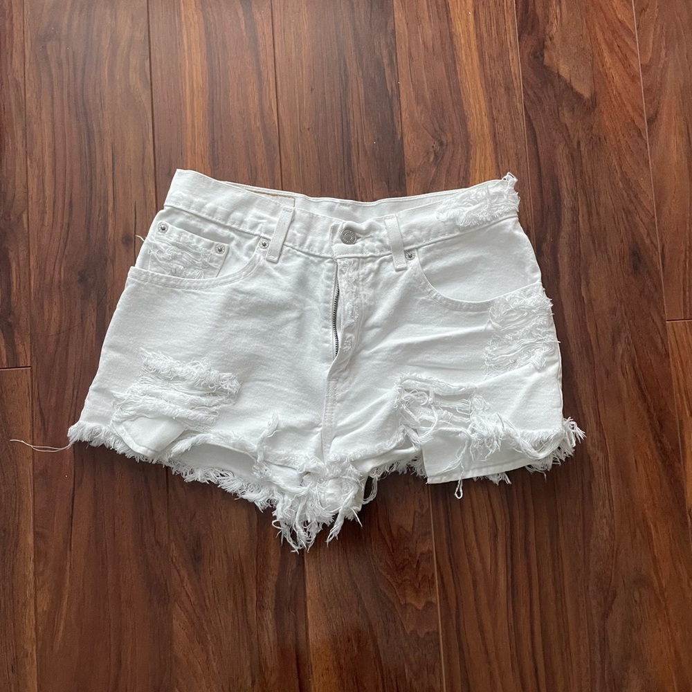 Levi’s White Jean Shorts with Distressing